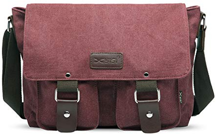 FANDARE Borse a spalla da Uomo/Donna Borse Messenger di tela Unisex Borse per PC portatili Borsa a tracolla Per lavoro e scuola,Viaggio,Shopping Vino Rosso