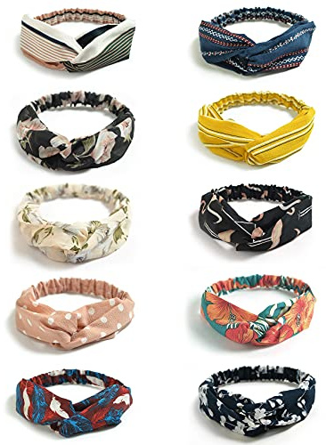 DRESHOW 10 Stück Damen Boho Stirnbänder Kopfband Haarband Elastische Weiche Stirnband Niedlich Haarschmuck