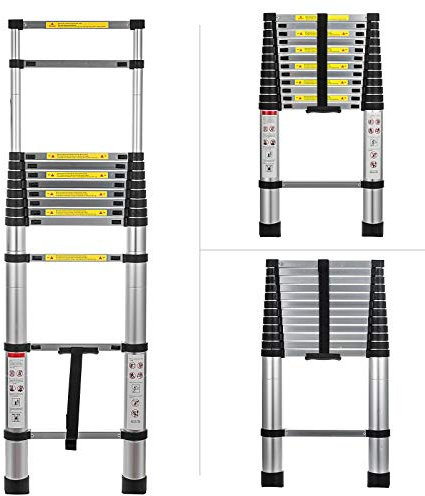 12.5 FT Aluminum Telescop-ic Extension Ladder, 12 Steps Telescoping Ladder, EN131 Certified Extendable Ladder 330 Pound Capacity