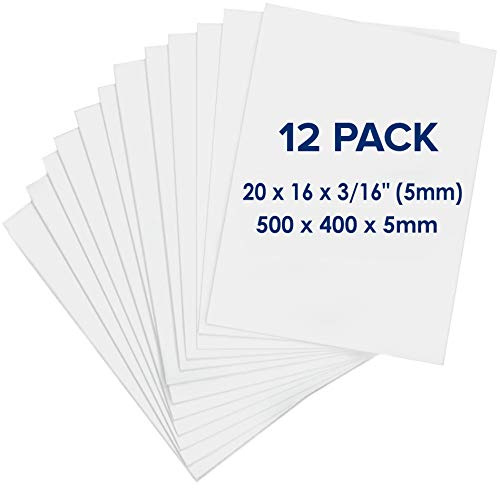Foam Board Large 500 x 400 x 5mm - 12 Pack - Skumskiva (Foam Core Board), syrafri, dubbelsidig, Skyltbräda Skumbräda för montering, hantverk, modellering, konst, presentation och vetenskapsprojekt