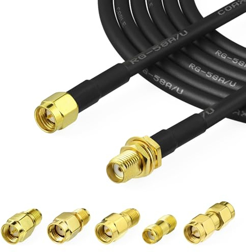 Superbat 10m SMA Verlängerungskabel RG58 Low Loss Antennenkabel Set inkl. 5 Stk SMA auf RP-SMA Adapter Kit für 4G LTE WLAN Router FPV SDR Amateurfunk Schwarz | 50 Ohm SMA Verlängerungskabel Kit für BaoFeng HT Kenwood Yaesu HF Ham Radio Zwei-Wege-Radio WiFi Antenne Router