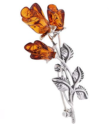 Milena Brooch Silver and Baltic Amber - Roses