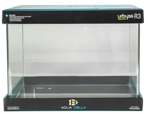 Aqua Della, Urbyss Aquarium, 40 x 26 x 30 cm, rechteckiges Aquarium mit gebogenem und poliertem Glas, 5 mm, Schutzglas, 3 mm, poliertes Schutzglas aus Kunststoff, Schutzmatte