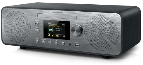 MUSE M-885 DAB Design Bluetooth Stereoanlage mit CD-Player und USB (DAB+, UKW, NFC, AUX), 80 Watt, grau/Silber