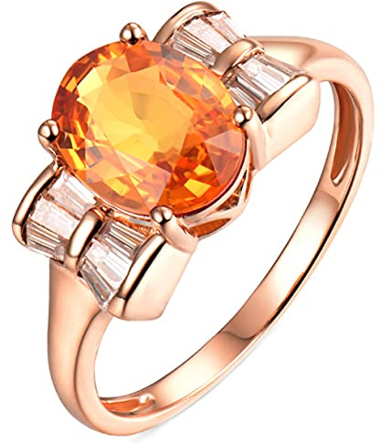 AMDXD Solitärring 18k Rotgold, Bowknot 1.898ct Oval Orange Saphir mit 0.4ct Diamant Damenringe, Freundin Ehefrau, Rose Gold, Gr.54 (17.2)