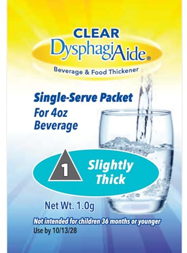 CLEAR DysphagiAide® Instant Beverage and Food Thickener, Level 1 Slightly Thick (Thin Nectar) Box of 24 Single Serve Packets | IDDSI Level 1 Slightly Thick