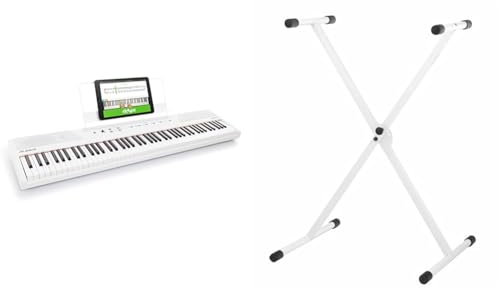 Alesis Recital White - 88-Tasten Einsteiger Digital Piano/E Keyboard, Weiß & Classic Cantabile X-Keyboardständer (höhenverstellbar in 5-Stufen, klappbar, zerlegbar, stabil) Weiß
