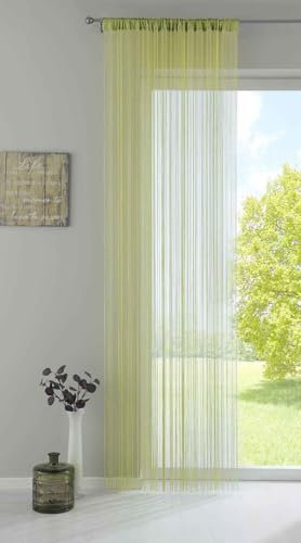 Fadengardine, HxB 250x140 cm, Apfelgrün mit Tunneldurchzug und eingenähtem Kräuselband, geeignet für Gardinenstangen und Gardinenschienen Fadenvorhang Fadenstore Raumteiler, 20303CN