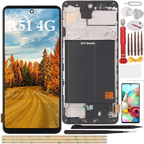 YHX-OU Für Samsung Galaxy A51 4G SM-A515F A515F/N A515U Komplettes LCD-Display mit Ersatzgehäuse mit Displayschutzfolie und Werkzeug 6,5 Zoll Incell Touch Screen