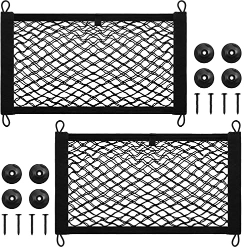 Frienda 2 Pieces Stretchable Small Cargo Net Pocket Storage Mesh Net Elastic Automotive Storage Pouch with 8 Pieces Mounting Screws and Hooks for Truck Car SUV Boats(21 x 9.8 Inches)