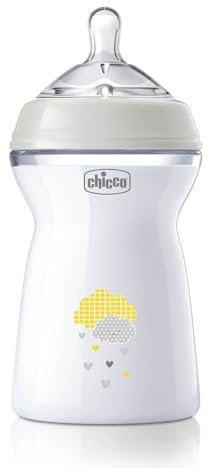 Chicco Natural Feeling Biberon Anticolica 6 Mesi + da 330 ml, Biberon con Tettarella in Silicone Morbida e Flessibile, Adatto per Allattamento Misto, Flusso Veloce, Colore Neutro