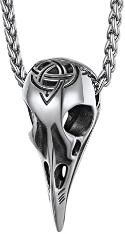 Richsteel Collana con Teschio Corvo Rune Vichinghe Nodo Celtico da Uomo Gioielli Amuleto in Acciao Ionssidabile 18K Oro Placcato Catena di Grano Impermeabile