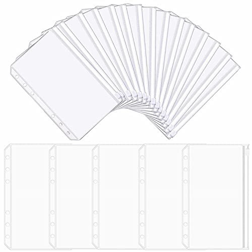 Kettion 20 Stück A6 Binder Taschen, PVC 6-Loch Reißverschluss Ordner,Wasserdicht Kunststoff Bindertaschen, Transparent Geld Budget Umschläge, Budget Planer Zubehör für Binder A6