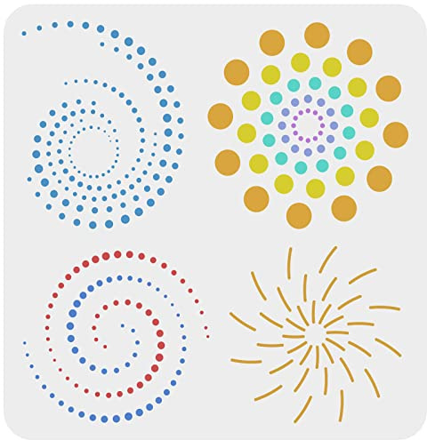 FINGERINSPIRE Dots Spiral Stencil 30x30cm Wiederverwendbare Geometrische Spiralschablone Mandala Dot Malvorlagen DIY Craft Dekoration Schablone für Malerei auf Wand, Möbel, Holz und Papier