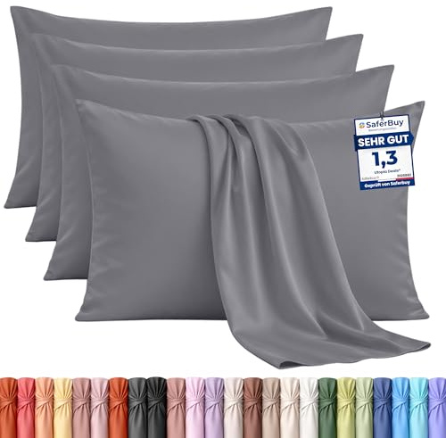 Utopia Bedding - Federe Set Di 4 Copricuscino - 50 x 80 cm - Grigio | Poliestere - Morbida Spazzolata Microfibra Federe Con Chiusura A Busta