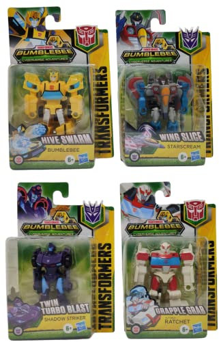 Hasbro Transformers Bumblebee Cyberverse Adventures Mini Actionfigur, E1883, je 10cm, verwandelbar (4 Pack)