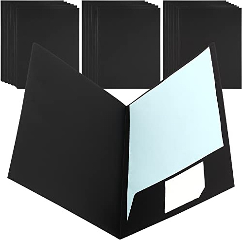 ZOENHOU 20 Pack Black A4 Kraft Paper File Folders, Presentation Folder with Business Card Holder, A4 Square Cut Folders, Cardboard Folders for Paperwork, Document, Report, Portfolio
