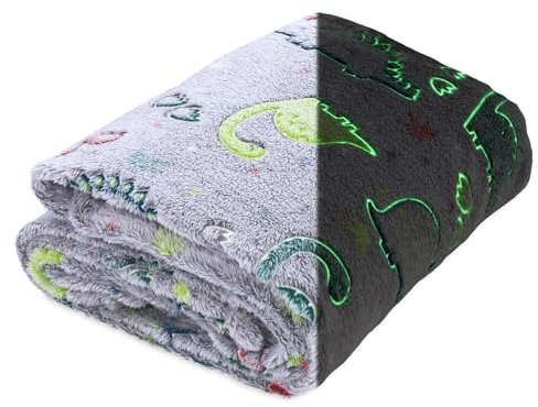 Coperta coccolosa per bambini 155x130 cm - coperta per bambini Dino coperta decorativa coperta per cameretta dei bambini si illumina al buio coperta in pile
