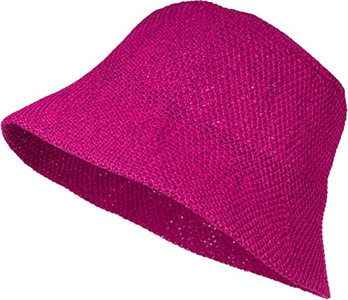 styleBREAKER Damen Papierstroh Sonnenhut | Faltbarer Fischerhut | Leichter Bucket Hat mit Schweißband | Sommerhut mit Krempe als Sonnenschutz für Outdoor Strand Freizeit, Magenta