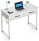 ODK Schreibtisch mit 2 Schubladen, Klein Schreibtisch mit Kopfhörer Halter, Bürotisch PC Tisch Officetisch für Büro, Wohnzimmer, Home Office (Weiß, 100x40x78.7cm)