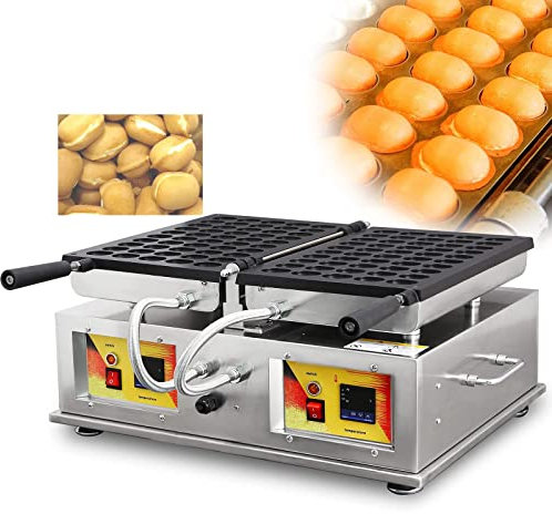 HYQNG Electric Egg Waffle Maker Commercial 100PCS Egg Ball Shaped Waffle Machine 1500W Non-Stick Cake Maker Snack Machines w/2 Reversible Pans, Bubble Waffle Machine