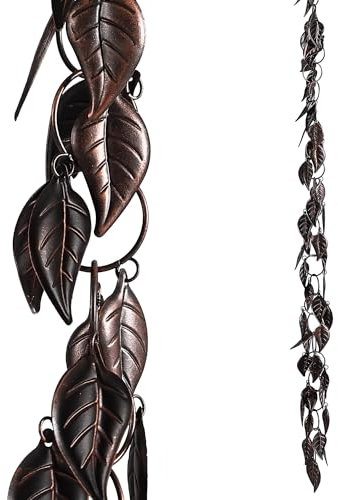 8.5FT Regenkette, Blätter Regenketten für Dachrinnen und Fallrohre, dekorative Regenketten für außen, Metall Regenfänger Dachrinnenkette Fallrohr, dekorieren Sie Ihr Haus und Garten, Antikes Kupfer