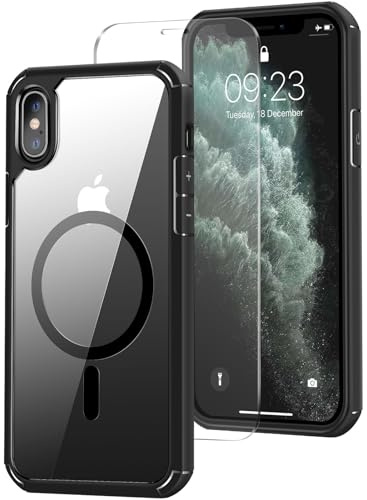 ZZDZZ Magnetisch Hülle Kompatibel mit iPhone X/iPhone XS [Magsafe], Schutzfolie Stoßfest Handyhülle für iPhone X/iPhone XS (Schwarz)