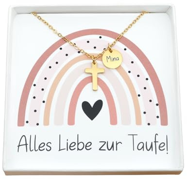 Generisch Personalisierte Kette mit Kreuz｜Geschenk zur Taufe Kommunion ｜Geschenk Patenkind｜Halskette Edelstahl｜ Kreuz Taufkette