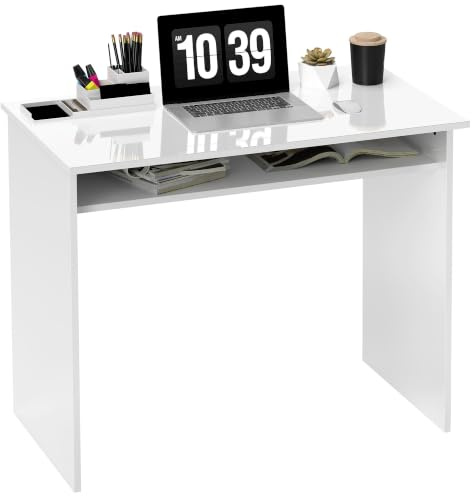 HOMCOM Modern Computer Desk, Home Office Table, 90 x 50cm, High Gloss White