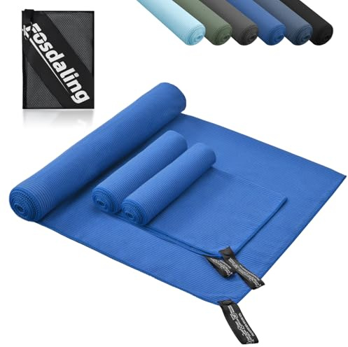Fosdaling 3er Set Mikrofaser Handtuch: Groß 160×80cm & 2 Klein 80×40cm, Schnelltrocknend Microfaser Sporthandtuch, für Badetuch, Reisehandtuch, Fitness & Sport Handtücher und Strandtuch (Königsblau)