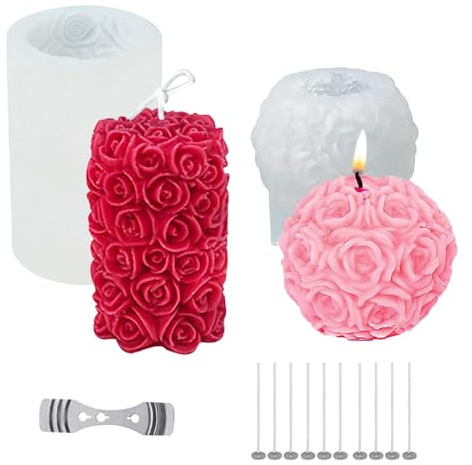 TZFJQO 2 Stück Kerzengießform Silikon, DIY Formen für Kerzen Gießen, Rosenkugel Kerzen Silikonform, Zylindrische Form, für Die Herstellung Von Kerzen, Aromasteinen, Schokolade, Dekoration