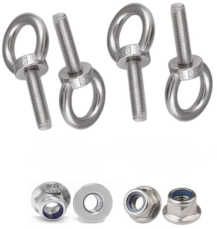 Treer 4-Juegos M12 Pernos de ojo con tuerca de bloqueo de brida Hexagonal, Diámetro del hilo 12mm, Pernos de anillo de Acero inoxidable 304 (M12 x 60 mm)