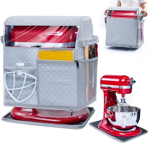 BAGSPRITE Stand Mixer Cover with Detachable Appliance Sliders Base Compatible with KitchenAid Mixer-Storage Bag for 4.5/5 Quart with Pockets for Kitchen Aid Accessories and Attachments
