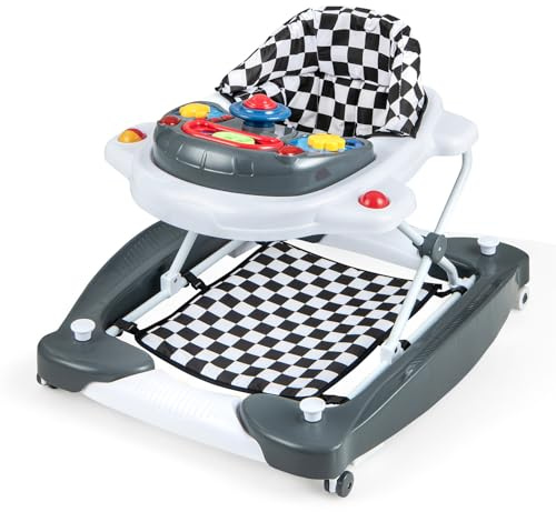 DREAMADE 6-in-1 Lauflernhilfe, Höhenverstellbar Baby Walker mit Musik & Abnehmbarem Sitz, Lauflernwagen mit Schaukelfunktion, Klappbarer Gehfrei für Baby ab 6 Monate, belastbar bis 12KG (Schwarz)