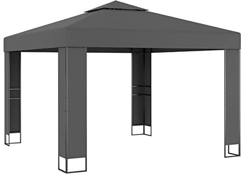 Homgoday Pavillon mit Doppeldach, 3 x 3 m, Anthrazit, Möbel für den Außenbereich, für Garten, Balkon, Terrasse, Gartenpavillon, faltbar,