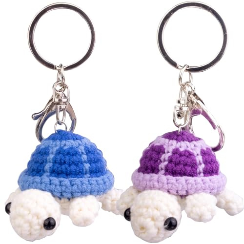 MuMyer Funny Crochet Sea Turtle, 2 Pack Handmade Emotional Support Turtle Knitting Doll Gift With Detachable Keychain(K2)