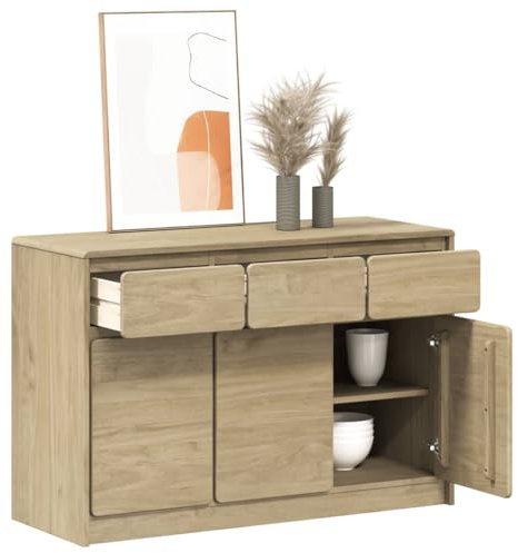 Sufrk Sideboard Wohnzimmerschrank Sideboard Wohnzimmer Flur Schrank SAUDA Eiche-Optik 114x43x75,5 cm Kiefernholz