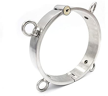 ZTHBYSB Metall Hals Kragen Sklave O Ring Abschließbar Sex Halsband mit 4 Ösen BDSM Bondage Halsbänder/Halsfessel Rolle Spielen Restraint Sex Spielzeug für frauen Männer,Silber,Ø 13.6CM