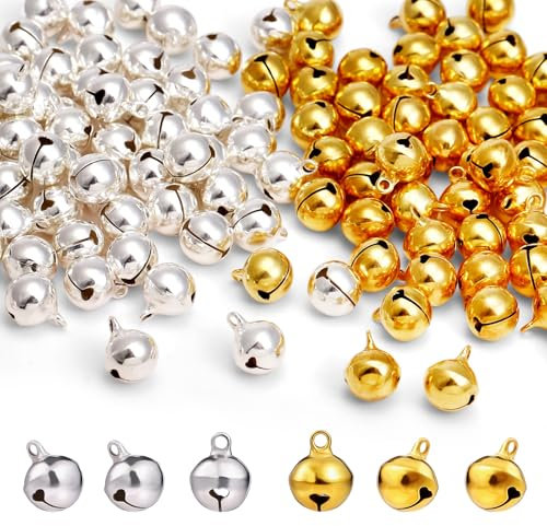 Naler 120PCS Christmas Jingle Bells Copper DIY Craft Bells for Jewelry Making Metal Christmas Mini Craft Beads Gold and Silver