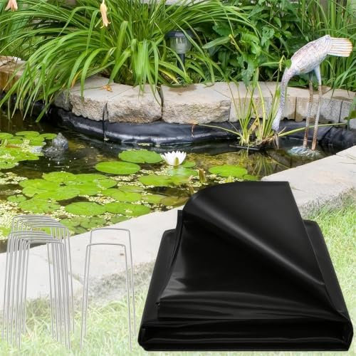 0,5 mm UV-beständige, verstärkte, große, vorgeformte Teichfolie für Wassergarten, Koiteiche und Wasserfälle, leicht zu schneiden, natürliche Optik, 3 m x 5 m