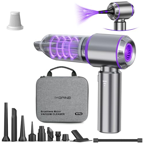 IYOFINE Vacuum/Air Duster 80,000RPM Super Power Mini Car Vacuum Cleaner 4-in-1 air Blower Gun Air Duster & Air Blower & Pump Hand Electric air Duster Handheld dust Blower Blower Cordless (Purple)