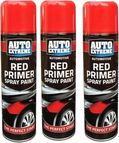 GSV Essentials 250 ML Red Primer Spray Paint, Quick Dry Aerosol Primer Paint, All Purpose Red Primer Spray Ideal for Cars, Bikes, Metal, Wood, Indoor and Outdoor Use (3 PCS)