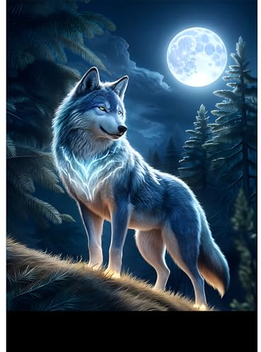 Jawecci Diamond Painting Erwachsene, 5D Wolf Diamant Painting Bilder Erwachsene Anfänger, DIY Runde Steine Tiere Diamant Kunst Set Diamant Malerei Kinder für Home Dekor 30x40cm