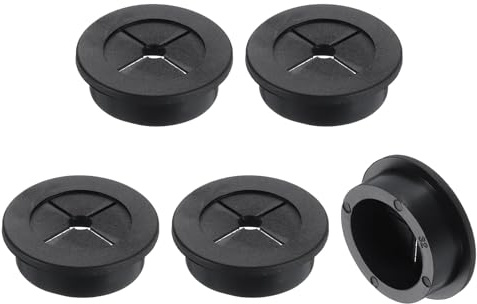 sourcing map 5 Pcs Cable Cord Grommet, 1 1/4 Inch (32mm) Desk Grommet Flexible Rubber Grommets Wire Hole Cover Pass Through for Office Computer Desk Wire Organizer, Black