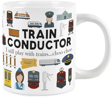 Purely Home Novelty Train Conductor Mug - Extra Large Jumbo Humourous Trades Gifts for Railway Workers - Ceramic Large Tea/Coffee Cup