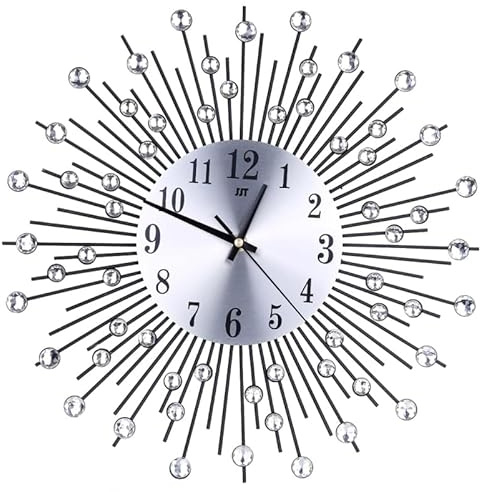 Amosfun 3D-wanduhr mit Diamanten aus Metall, Schwarz, Leises Uhrwerk | Moderne Minimalistische Wanddekoration für Hochzeiten und Feiertage, Dekorativer Stil, Einzigartige Optik