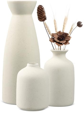 Mapille Set di 3 Vasi in Ceramica Bianca, Minimalista Vasi Opachi Deco Per l'erba Della Pampa, Vaso Deco per la Casa Moderno, Vaso Decorativo da Interno Moderno Beige per Nordico