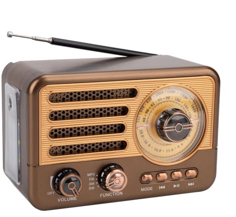 Asyduey Radio Retro Portátil con Altavoz Bluetooth Vintage, Receptor de Radio FM/Am con Linterna LED, Compatible con Tarjeta TF, USB, Reproducción AUX
