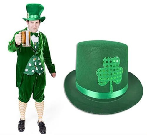 Cnrfeoap Grüner großer Hut, StPatricks Day, flacher Hut, Feiertagskopfschmuck, irischer Nationalfeiertag, Feier, Magierhut, Festivalhut