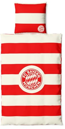 FC Bayern München Bettwäsche 135 x 200 cm (Rot/Weiß) I Microfaser Bettbezug mit Kissenbezug 80 x 80 cm & Vereinswappen I Offiziell lizenziert